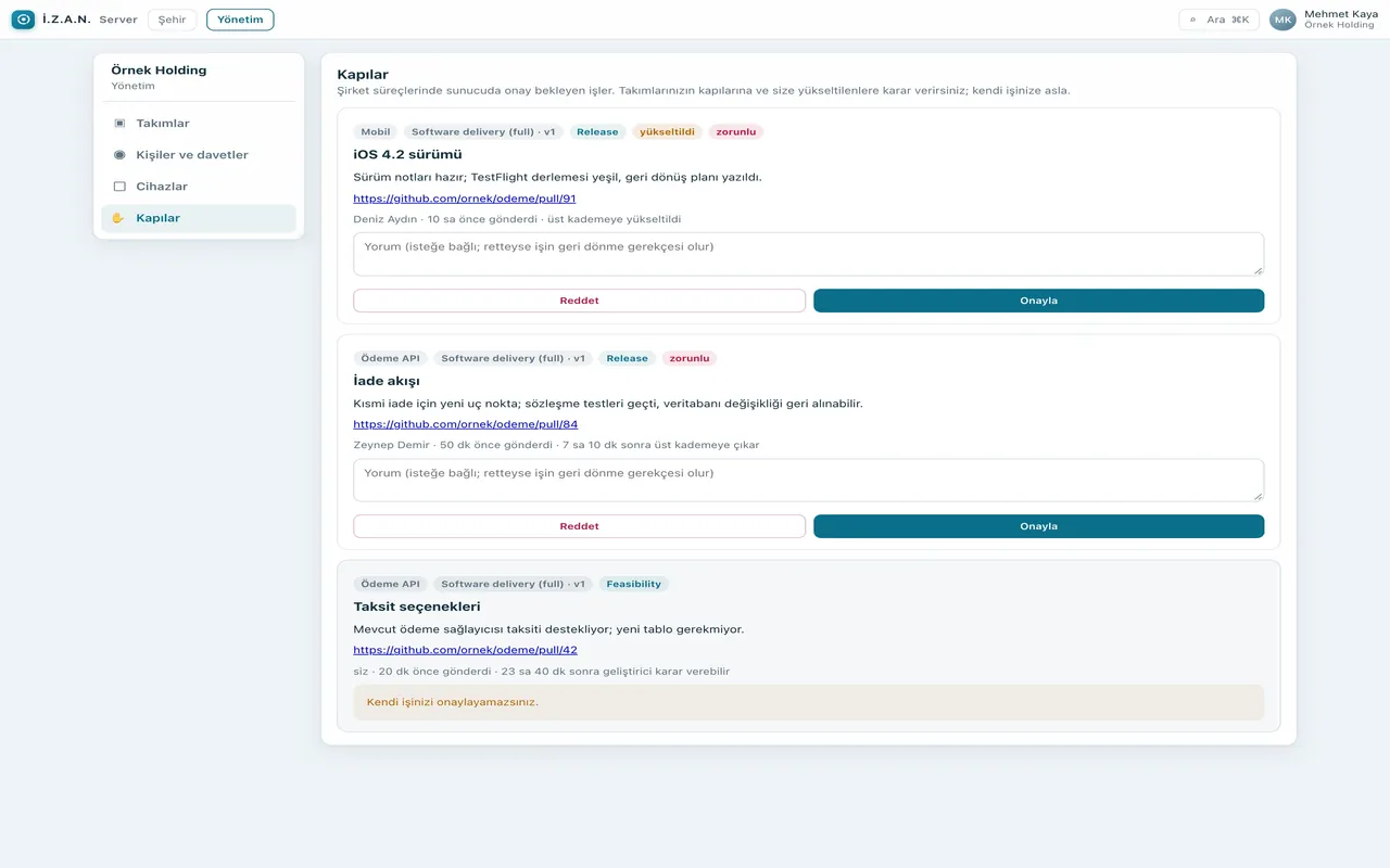 Server gates: pending decisions with approve and reject